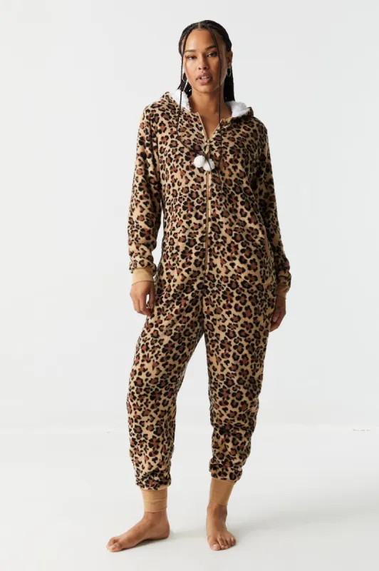 Cheetah Print Sherpa Onesie sold by Charlotte Russe