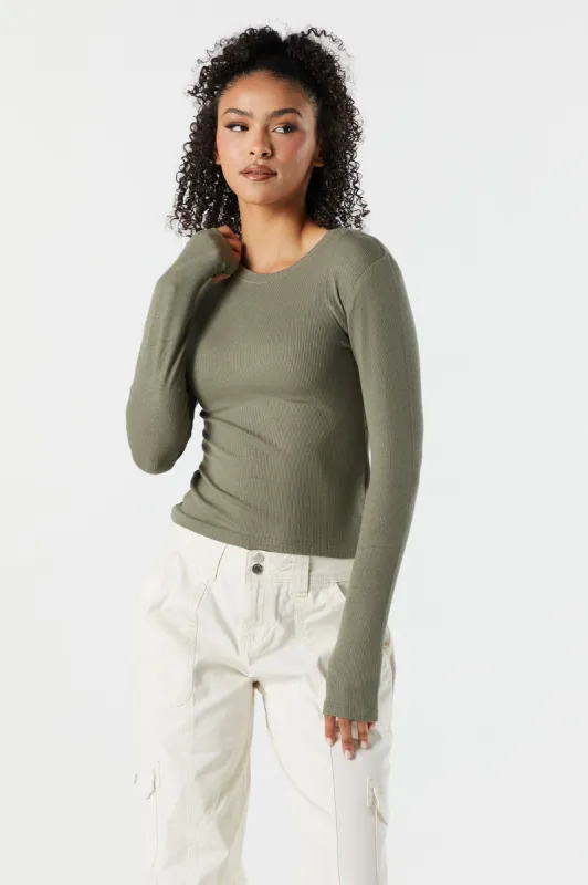 Ribbed Crewneck Long Sleeve Skimmer Top sold by Charlotte Russe