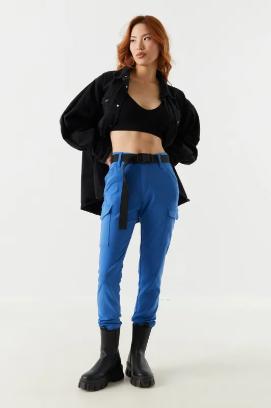 Blue Belted Slim Cargo Jogger sold by Charlotte Russe