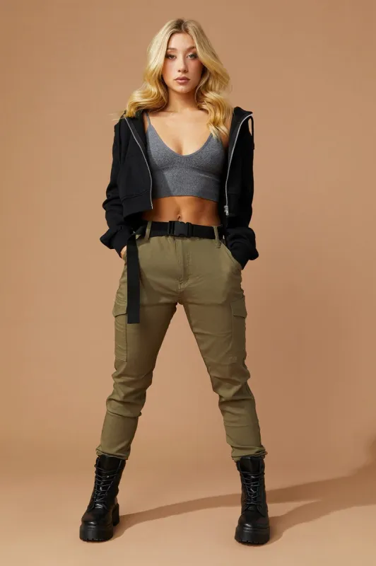 Green Belted Slim Cargo Jogger sold by Charlotte Russe