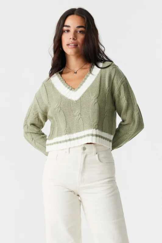 Cable Knit V-Neck Cropped Sweater sold by Charlotte Russe