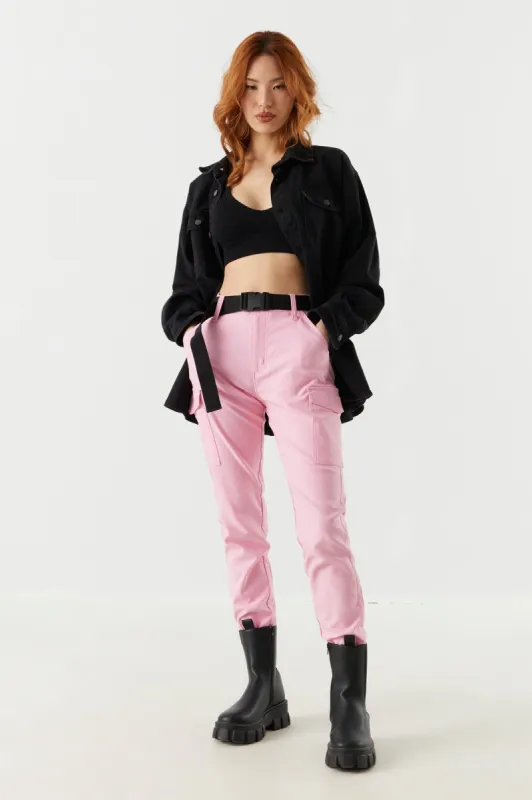 Pink Belted Slim Cargo Jogger sold by Charlotte Russe