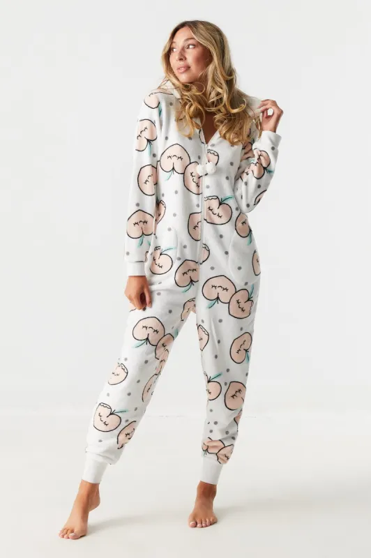 Peach Print Sherpa Onesie sold by Charlotte Russe