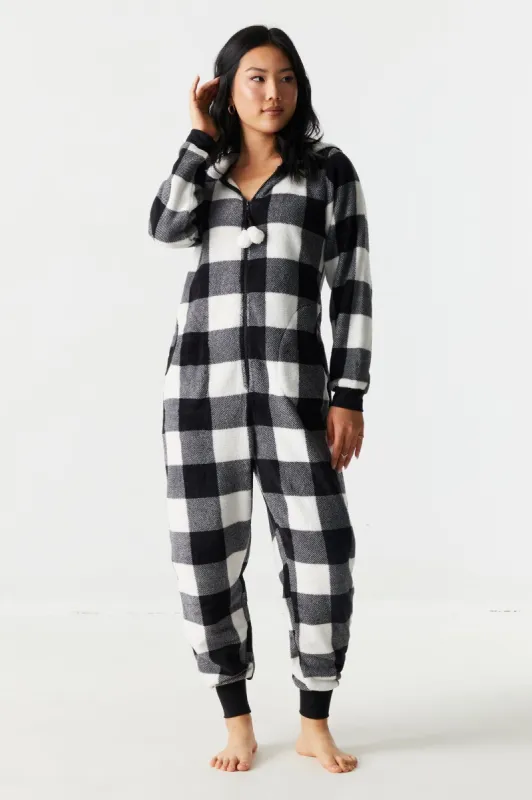 Buffalo Plaid Print Sherpa Onesie sold by Charlotte Russe