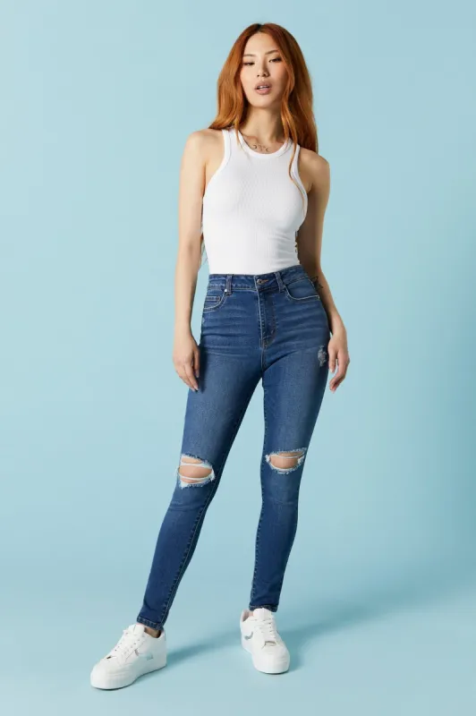 Miami Distressed Dark Wash Skinny Jean sold by Charlotte Russe