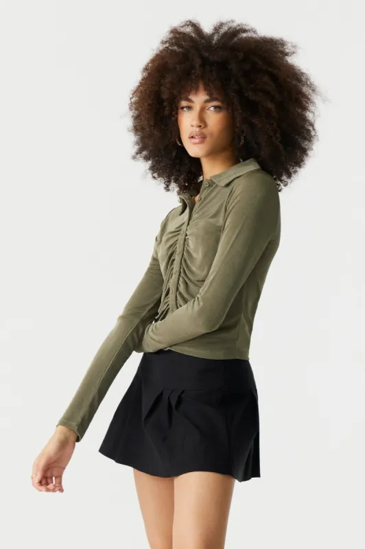 Slinky Button-Up Front Long Sleeve Top sold by Charlotte Russe