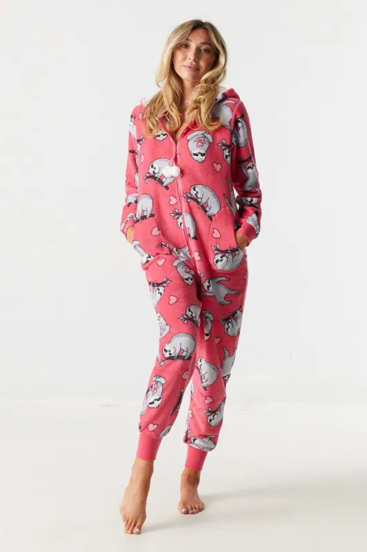 Sloth Print Sherpa Onesie sold by Charlotte Russe