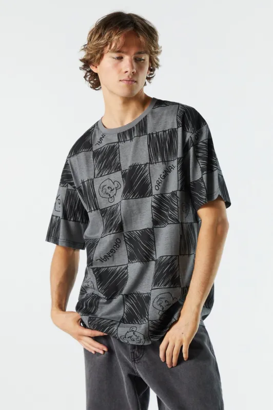 Doodle Checkered Print Crewneck T-Shirt sold by Charlotte Russe