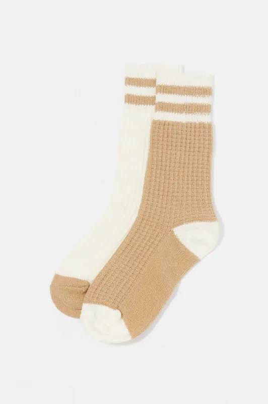 Contrast Stripe Waffle Knit Soft Socks (2 Pack) sold by Charlotte Russe
