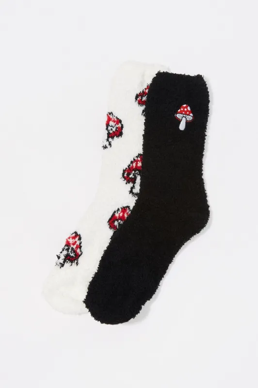Embroidered Mushroom Fuzzy Sock Set (2 Pairs) sold by Charlotte Russe