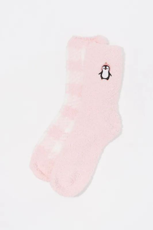 Embroidered Penguin Fuzzy Sock Set (2 Pairs) sold by Charlotte Russe