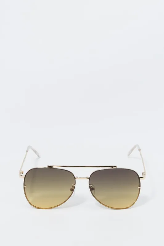 Gold Frame Two-Tone Aviator Sunglasses sold by Charlotte Russe