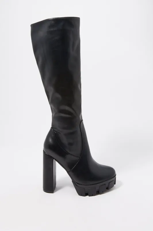 Faux-Leather Lug Platform High Heel Boot sold by Charlotte Russe