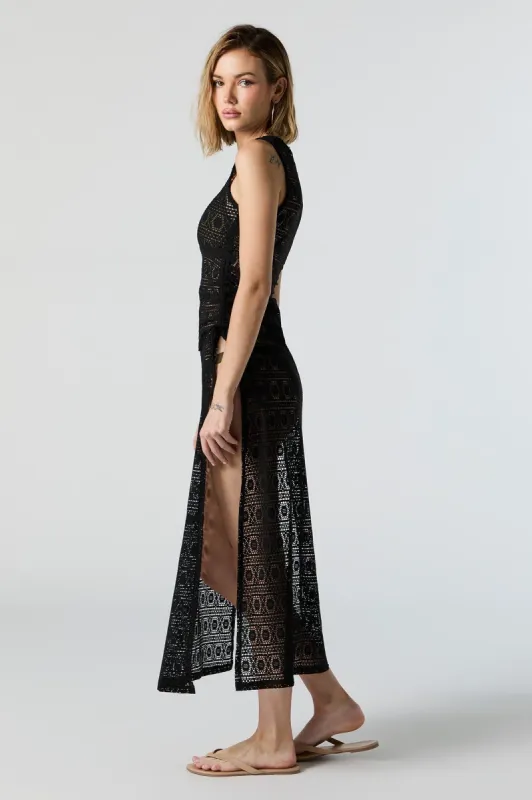 Black Crochet Ruched Cover Up Dress sold by Charlotte Russe