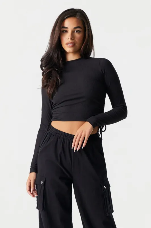 Cinched Long Sleeve Crop Top sold by Charlotte Russe