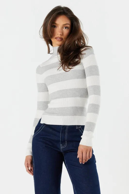 Striped Split Hem Mock Neck Sweater sold by Charlotte Russe