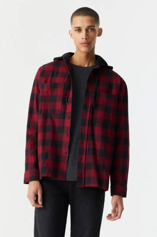 Red Buffalo Plaid Button-Up Detachable Hood Top made by Charlotte Russe