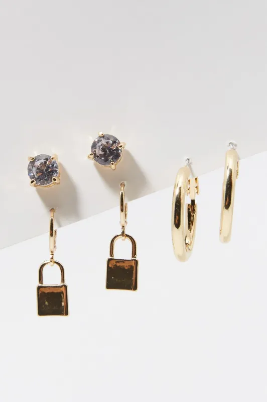 14k Gold Plated Lock Earring Set (3 Pack) sold by Charlotte Russe