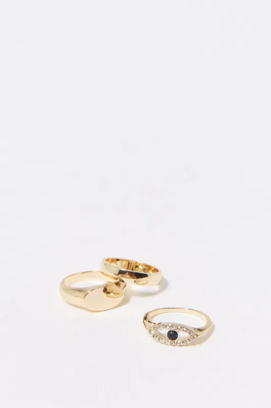 14k Gold Plated Rhinestone Evil Eye Ring Set (3 Pack) sold by Charlotte Russe