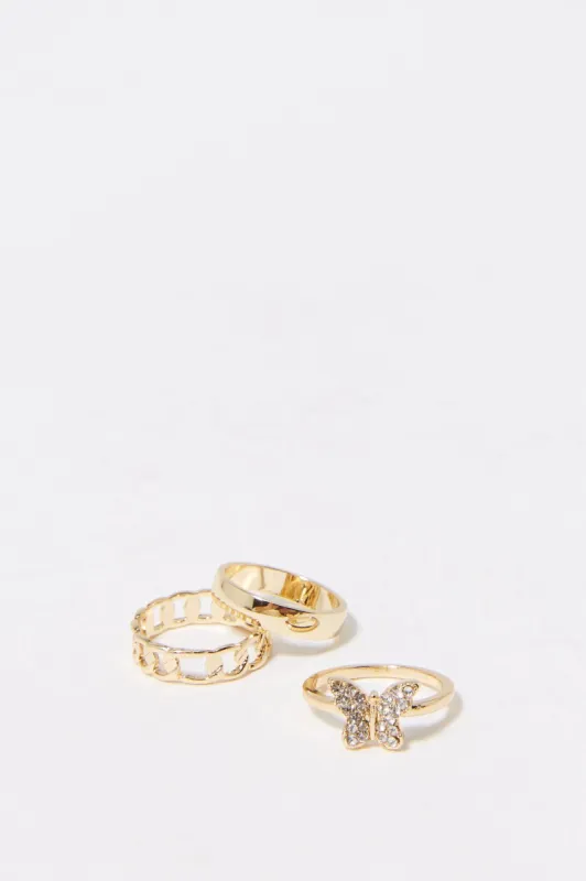 14k Gold Plated Rhinestone Butterfly Ring Set (3 Pack) sold by Charlotte Russe