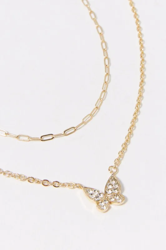 14k Gold Plated Rhinestone Butterfly Charm Necklace Set (2 Pack) sold by Charlotte Russe
