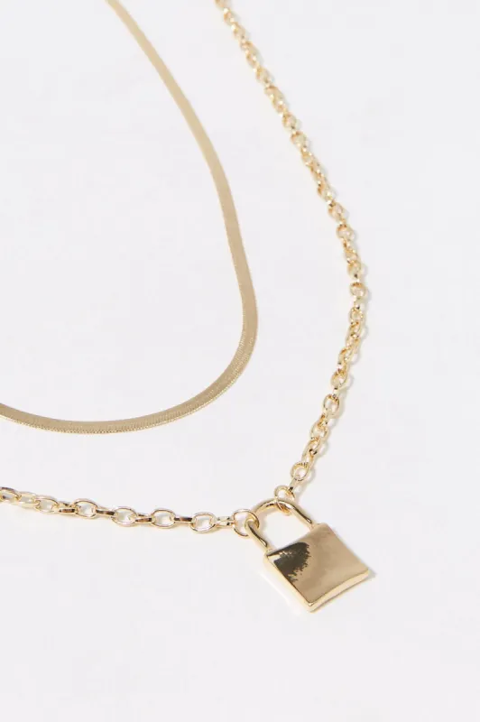 14k Gold Plated Lock Charm Necklace Set (2 Pack) sold by Charlotte Russe