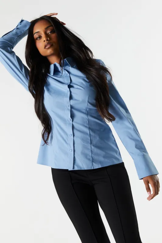Poplin Button-Up Fitted Shirt sold by Charlotte Russe
