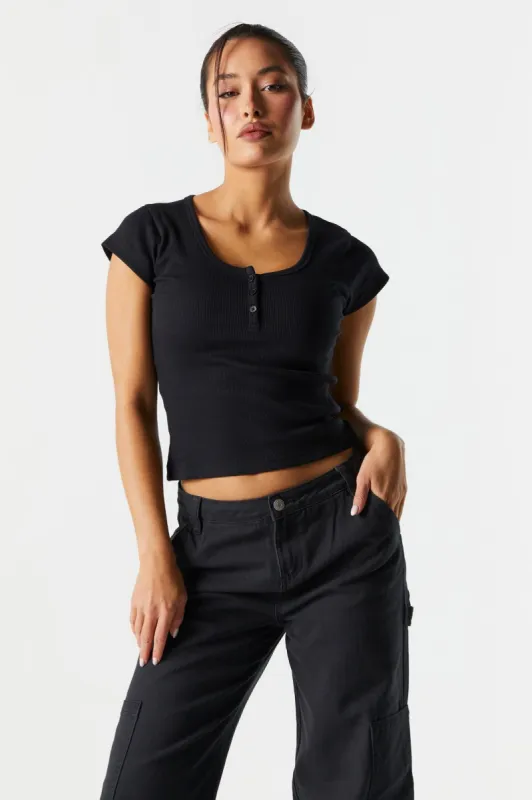 Ribbed Henley Skimmer Top sold by Charlotte Russe