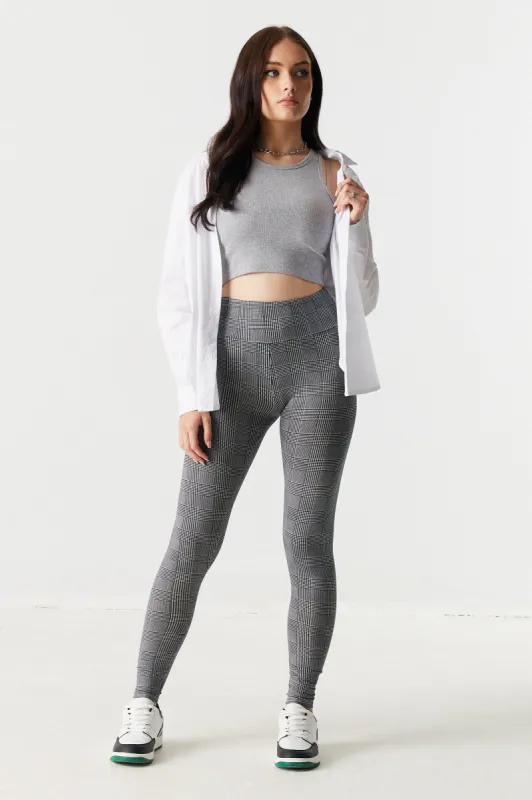 Checkered Print High-Rise Wide Waist Legging sold by Charlotte Russe