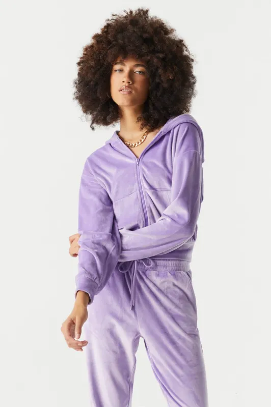 Lilac Velour Zip Skimmer Hoodie made by Charlotte Russe
