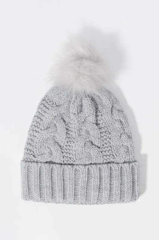 Cable Knit Hat with Pom Pom sold by Charlotte Russe