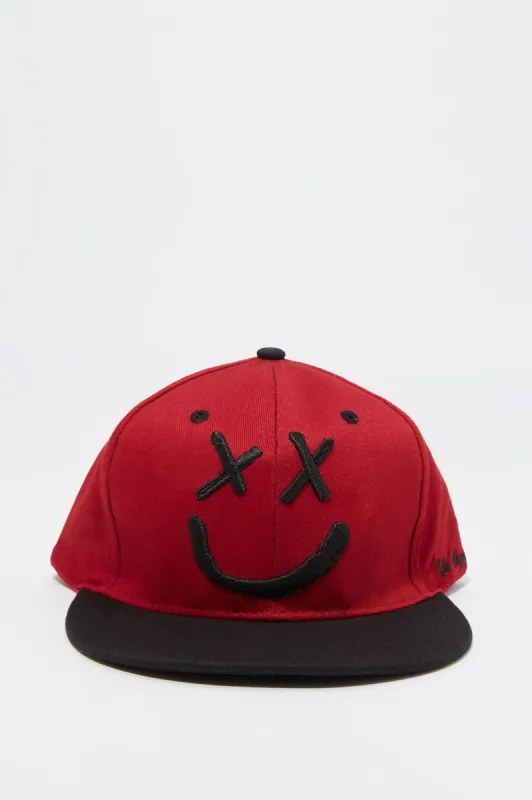Two Tone Smiley Embroidered Snapback Hat sold by Charlotte Russe
