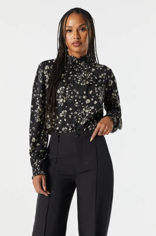Black Floral Mock Neck Blouse sold by Charlotte Russe
