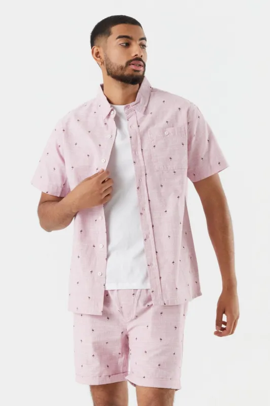 Flamingo Print Button-Up Shirt sold by Charlotte Russe