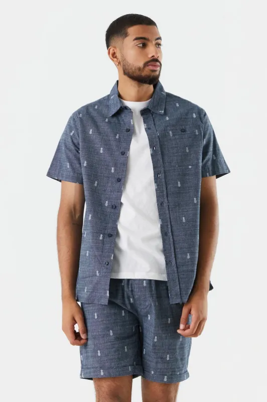 Pineapple Print Button-Up Shirt sold by Charlotte Russe