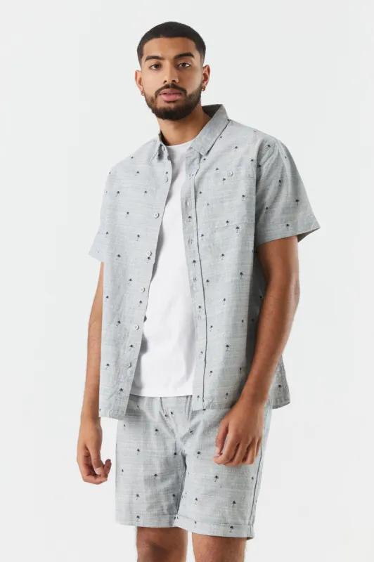 Palm Tree Print Button-Up Shirt sold by Charlotte Russe