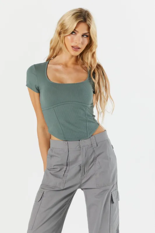Ribbed Corset T-Shirt sold by Charlotte Russe
