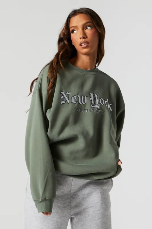 New York Twill Embroidered Sweatshirt sold by Charlotte Russe