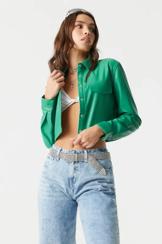 Faux-Leather Crop Shacket sold by Charlotte Russe