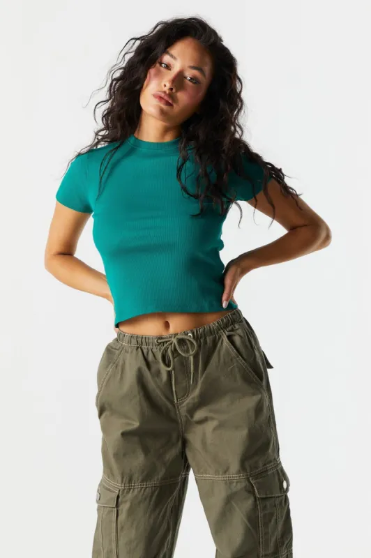 Ribbed Crew T-Shirt sold by Charlotte Russe