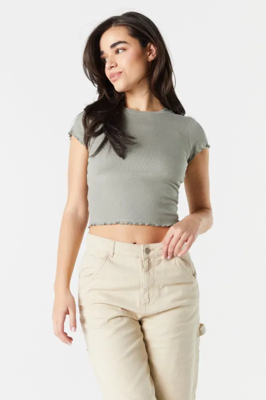 Lettuce Trim Ribbed T-Shirt sold by Charlotte Russe
