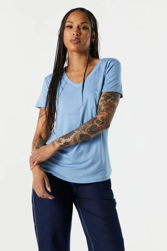 Basic Pocket V-Neck T-Shirt sold by Charlotte Russe
