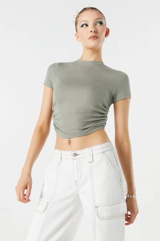 Side Cinched Ribbed Crop Top sold by Charlotte Russe
