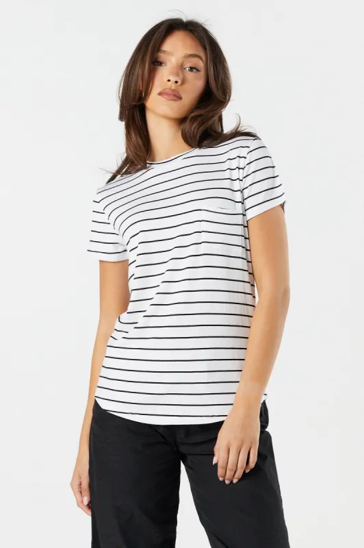 Striped Relaxed Crewneck T-Shirt sold by Charlotte Russe