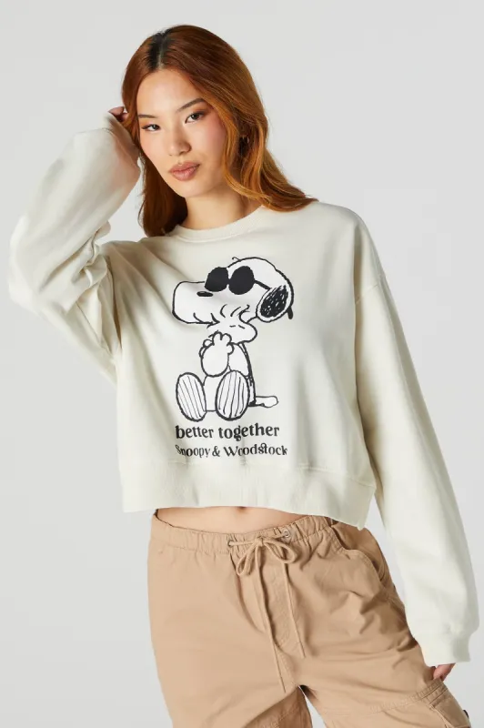 Snoopy and Woodstock Graphic Fleece Sweatshirt sold by Charlotte Russe