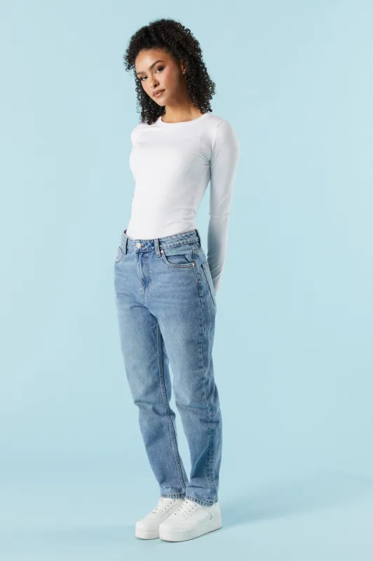 Medium Wash Denim Mom Jean sold by Charlotte Russe