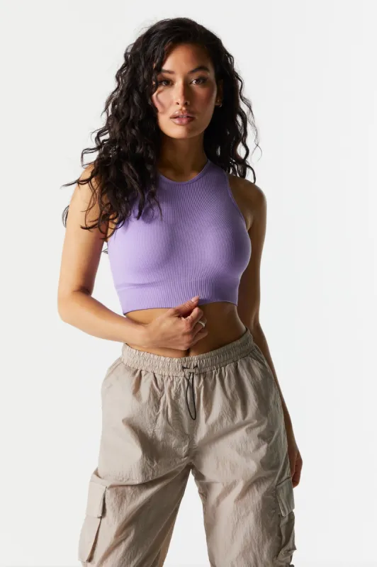 Seamless High-Neck Ribbed Crop Tank sold by Charlotte Russe