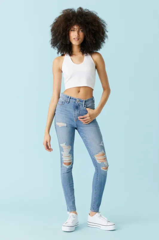 Refuge High-Rise Distressed Medium Wash Skinny Jean sold by Charlotte Russe