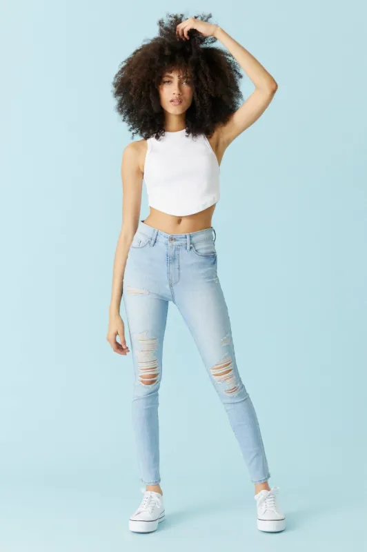 Refuge High-Rise Distressed Light Wash Skinny Jean sold by Charlotte Russe