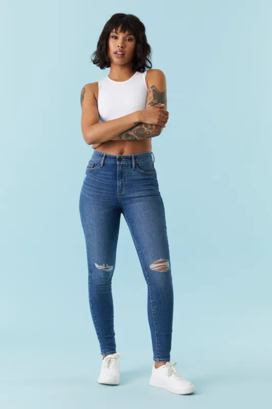 Refuge High-Rise Distressed Dark Wash Skinny Jean sold by Charlotte Russe